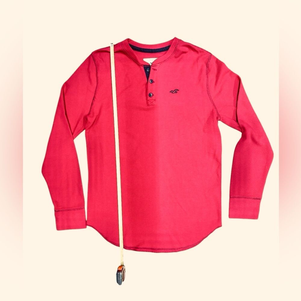 HOLLISTER‎ Red Waffle Henley Long Sleeve Shirt Large With Logo - Picture 3 of 6